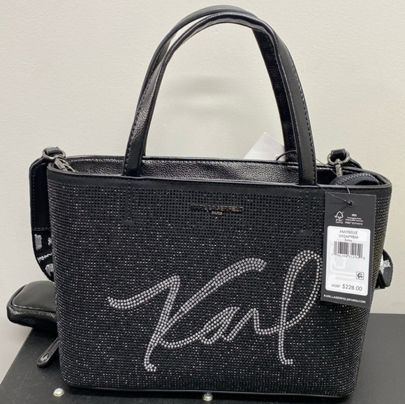 🖤🔹️Karl Lagerfeld🔹️ Beautiful Maybelle rhinestone Coin Pouch GLITTER satchel - Picture 3 of 14